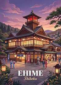 Ehime Shikoku Japanese Onsen Travel Poster