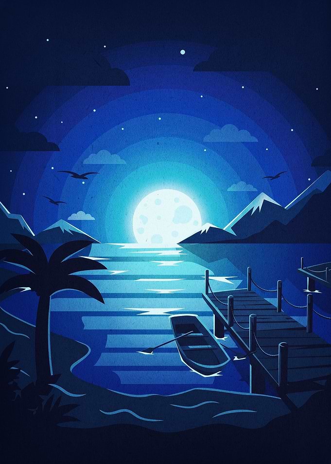 Moonlit Beach Night Pier Art