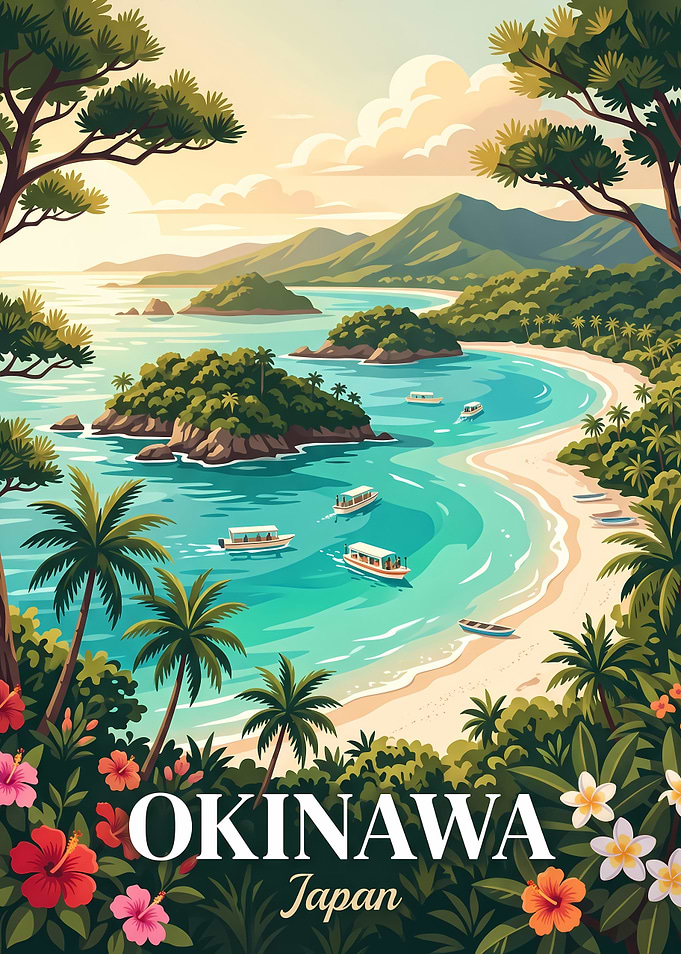 Okinawa Japan Tropical Beach Travel Poster