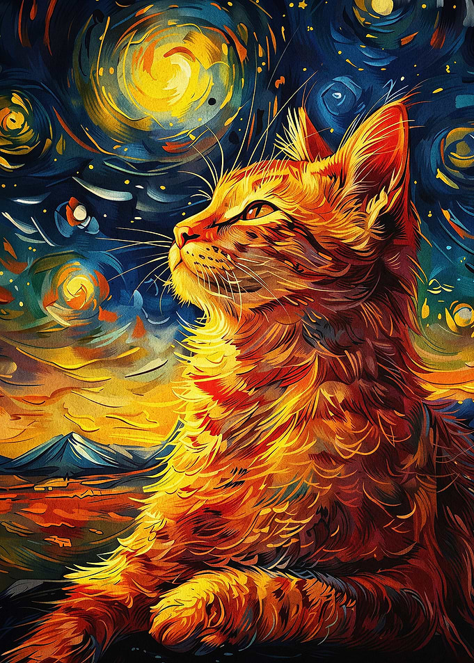 Starry Cat Impressionist Poster