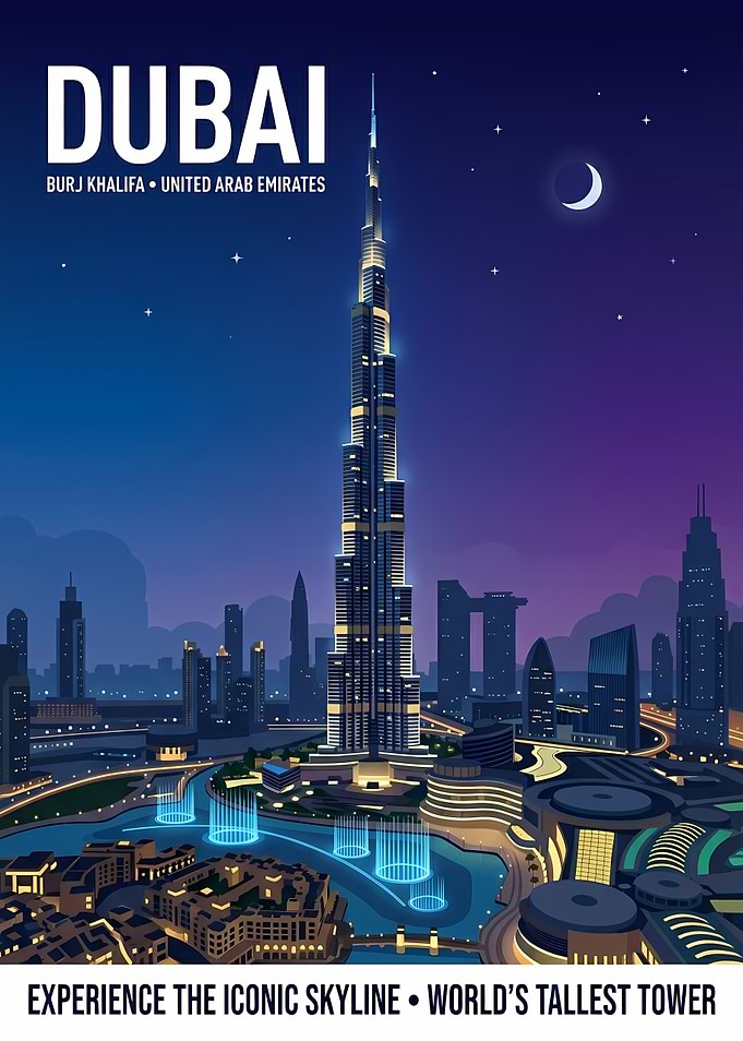 Dubai Burj Khalifa Travel Poster
