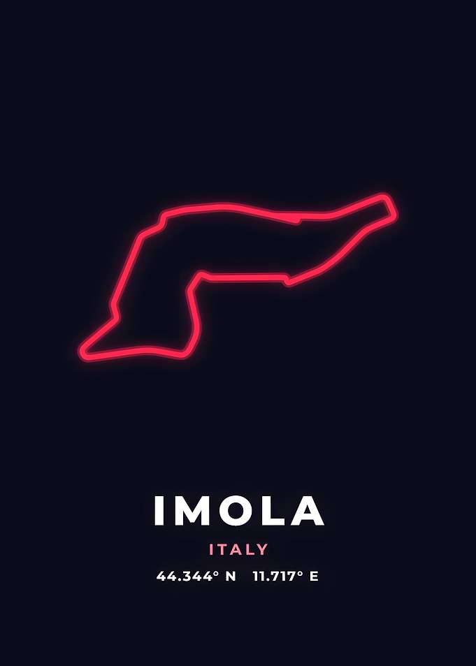 Imola Race Track Neon Red Circuit Poster