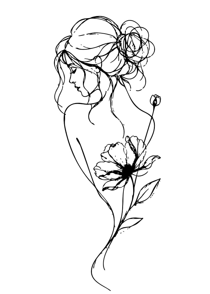 Minimalist Line Art Woman with Flower