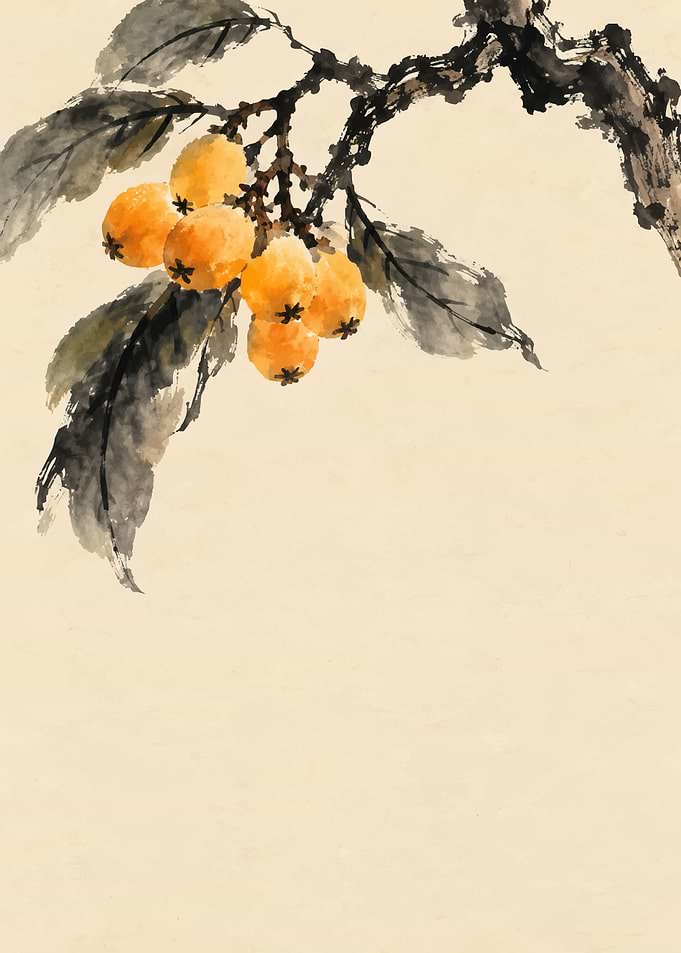 Traditional Chinese Ink Wash Loquat Painting