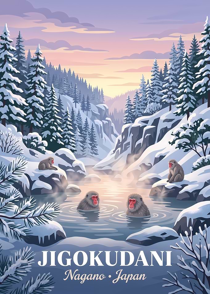 Jigokudani Snow Monkeys Travel Poster