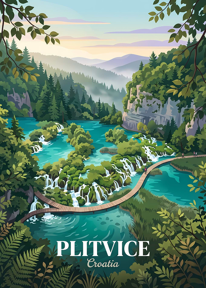 Plitvice Lakes National Park Travel Poster