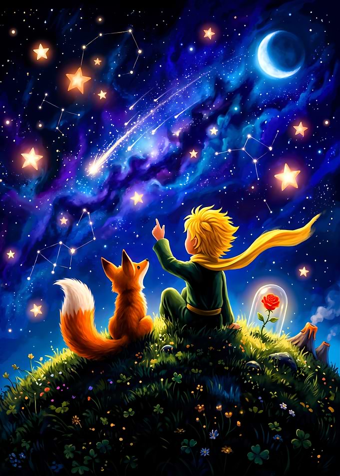The Little Prince and Fox Stargazing