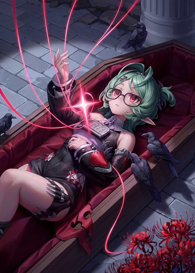 Anime Girl Resting in Coffin