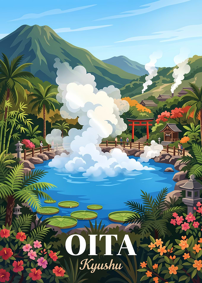 Oita Kyushu Hot Spring Travel Poster