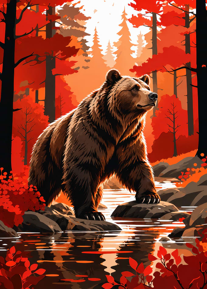 Majestic Grizzly Bear in Autumn Forest