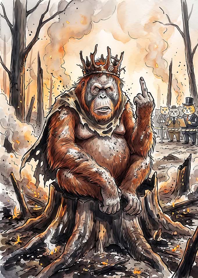 Orangutan King in Deforested Landscape