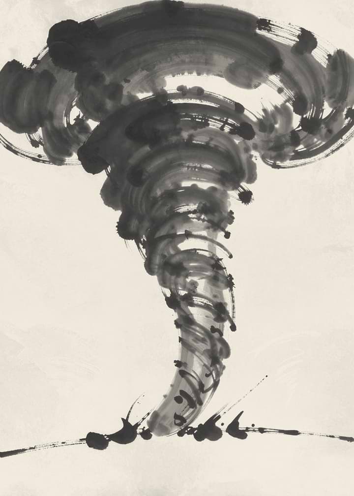 Ink Wash Painting of a Tornado