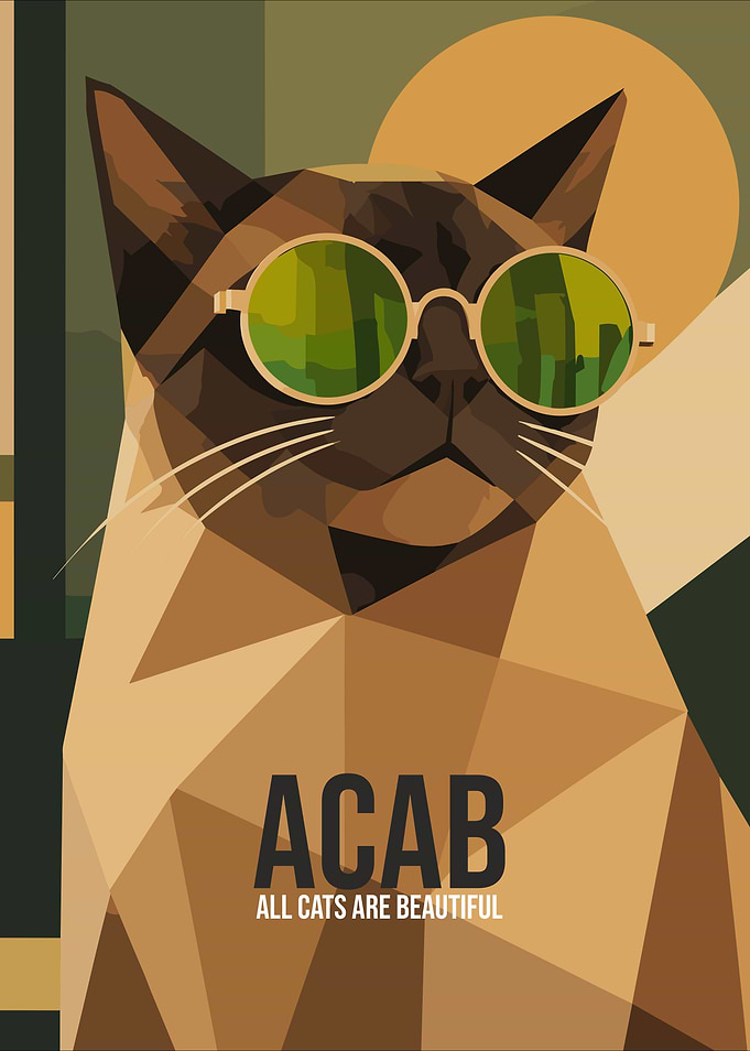 Geometric Siamese Cat with Sunglasses