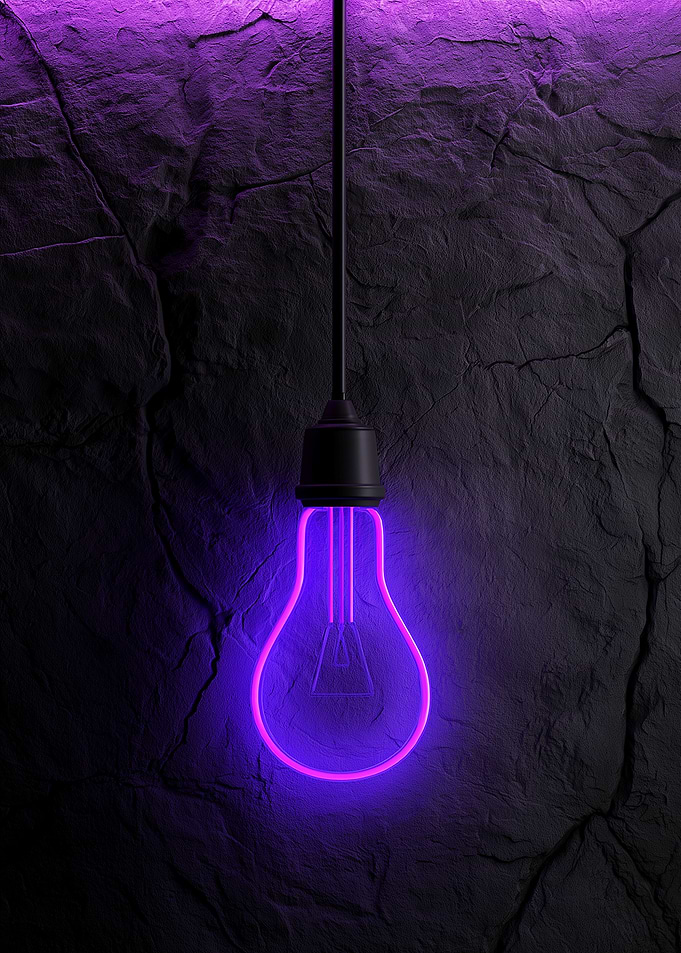 Glowing Purple Neon Light Bulb
