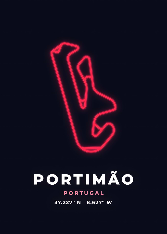 Portimao Race Track Neon Red Circuit Poster