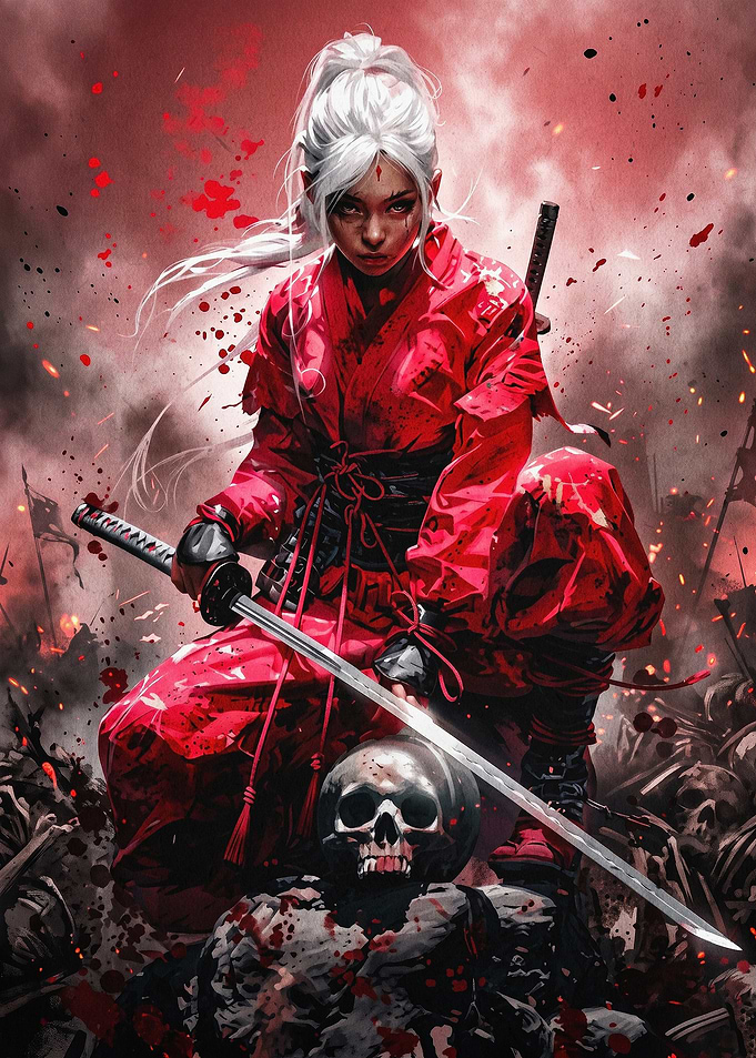 Red Ninja Warrior Dark Fantasy Art