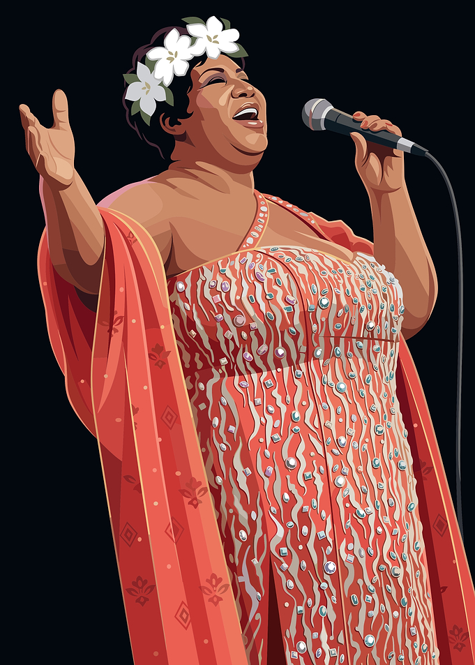 Aretha Franklin Singing Portrait Illustration