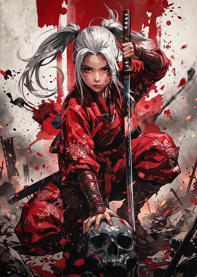 Samurai Girl Sword Dark Fantasy Art