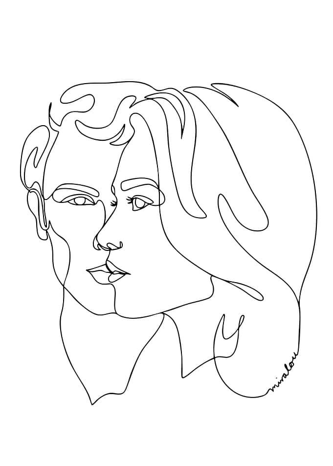 Minimalist One Line Couple Portrait
