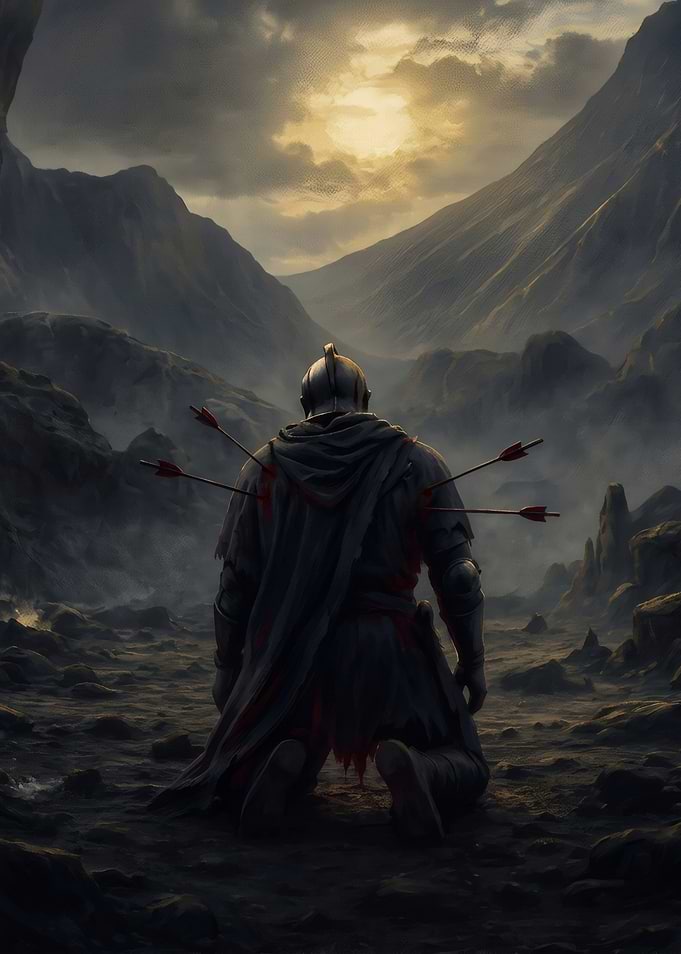 Fallen Knight Kneeling in Battle
