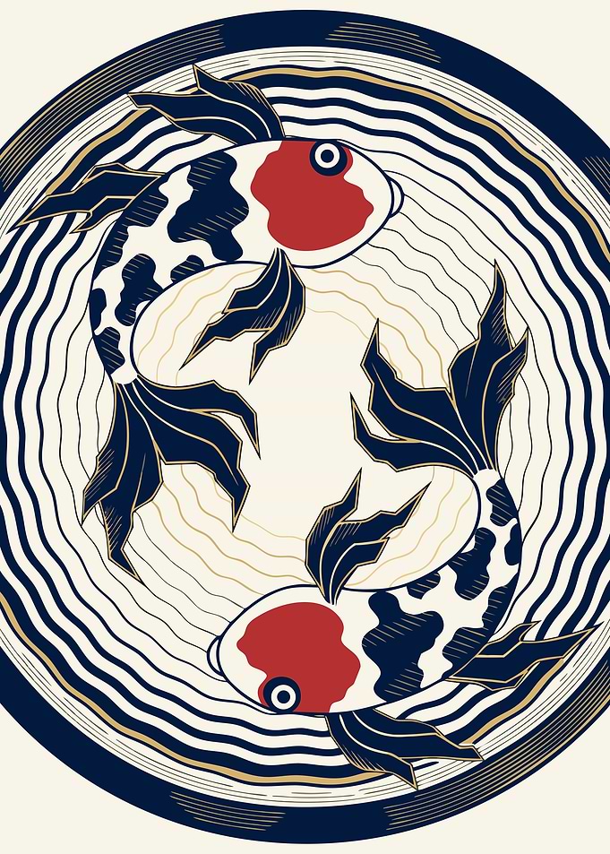 Japanese Koi Ukiyo-e Metal Poster, No Text