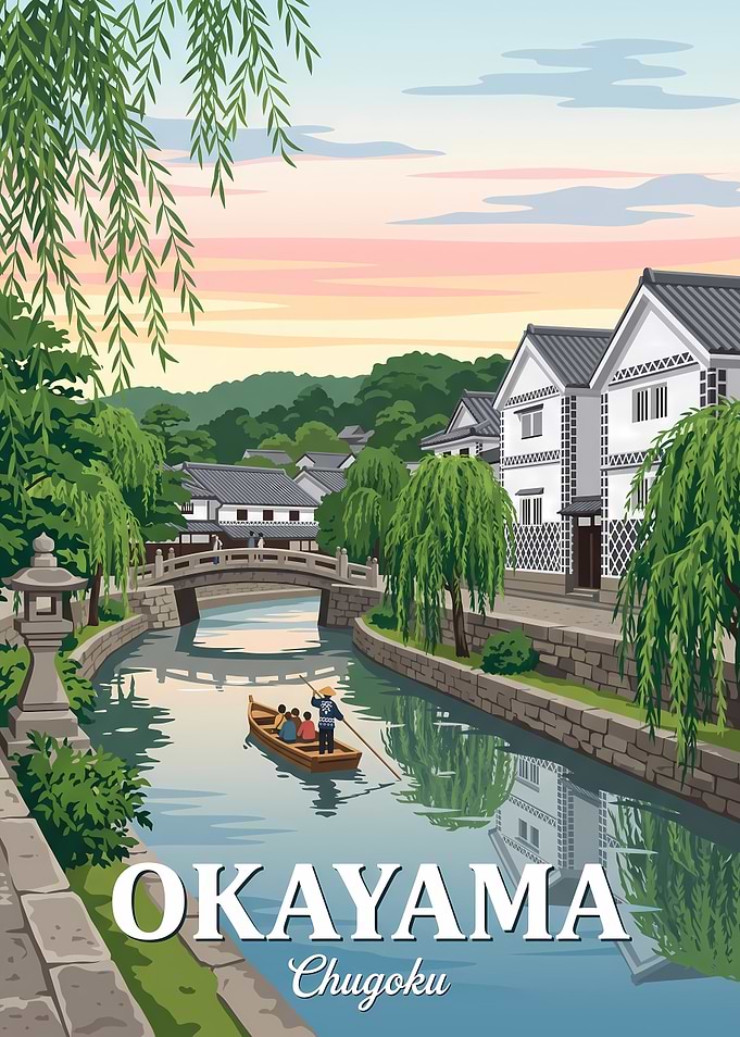Okayama Kurashiki Canal Travel Poster