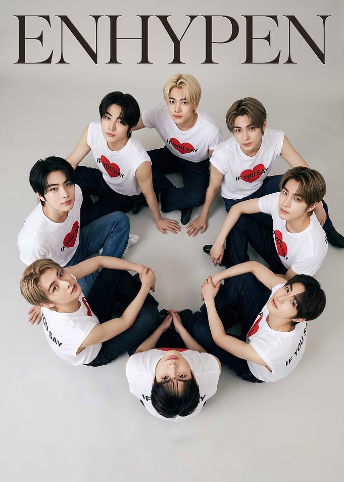 ENHYPEN Group Portrait in Heart Shirts