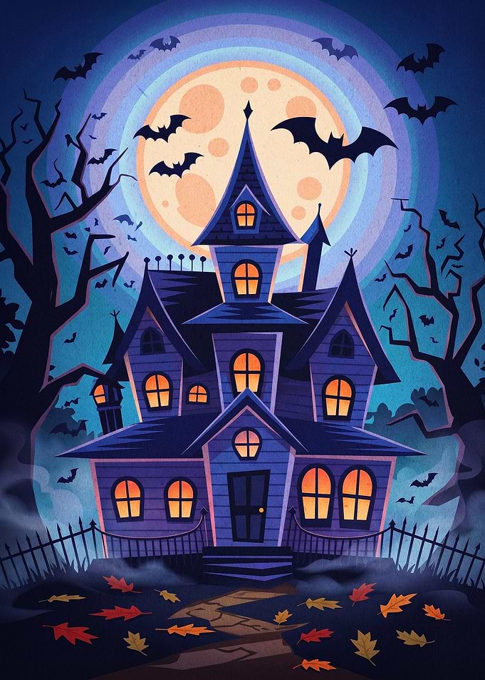 Haunted House Moon Spooky Art