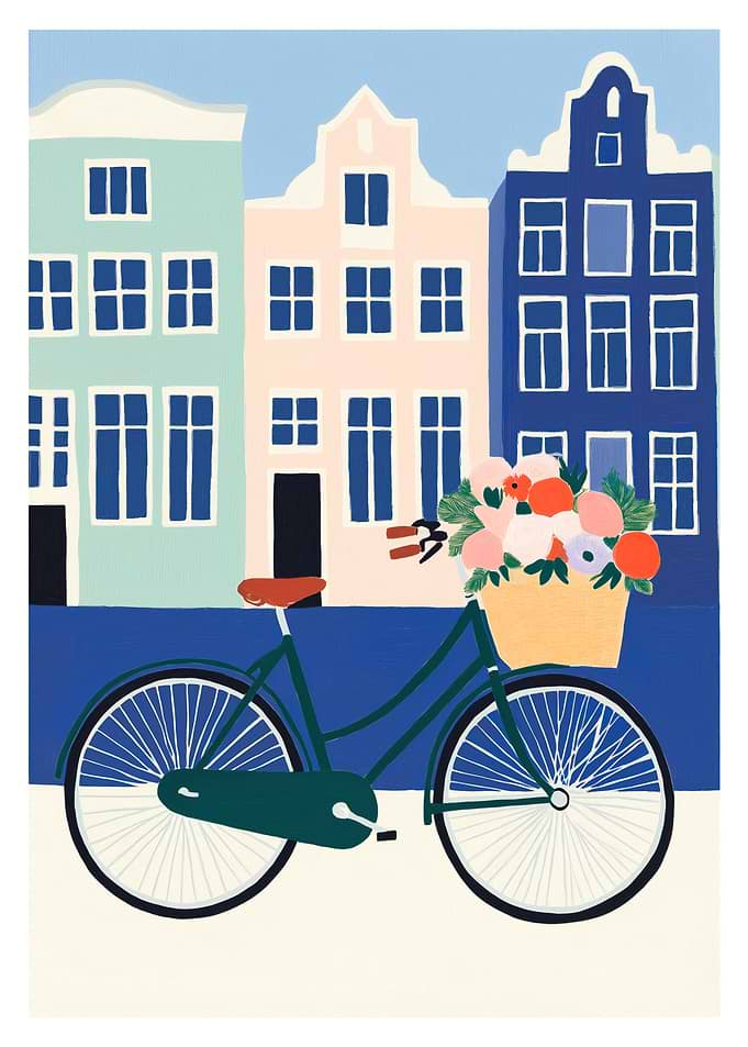 Amsterdam Bicycle with Flowers - Canal Houses