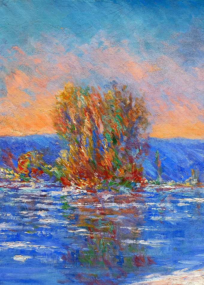 Ice and Snow Near Bennecourt by Claude Monet Winter Landscape Painting