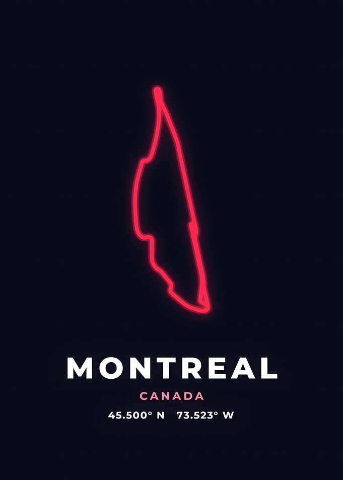 Montreal Race Track Neon Red Circuit Poster