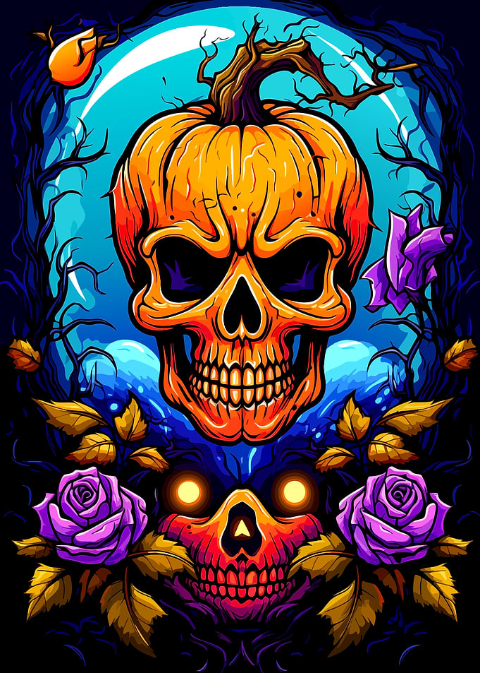 Halloween Pumpkin Skull Gothic Illustration
