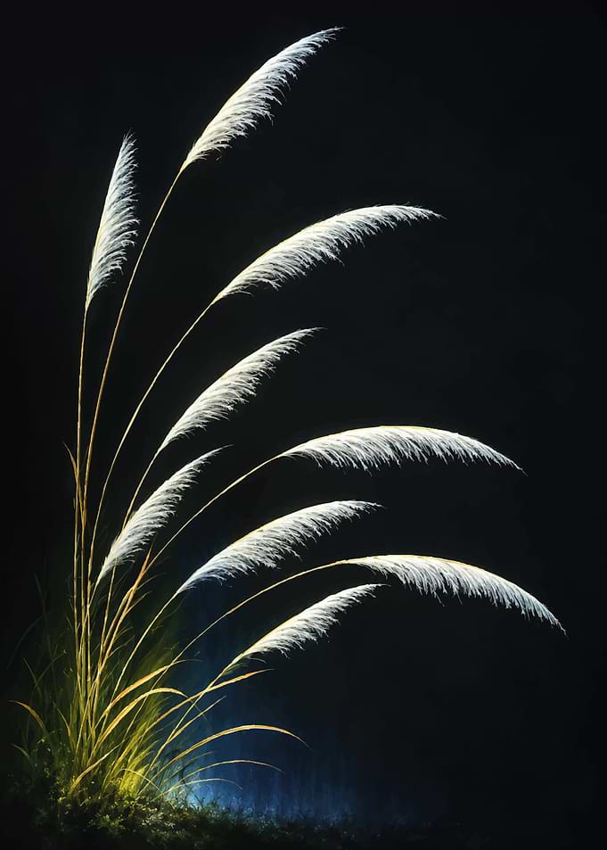 Elegant White Pampas Grass Against Black