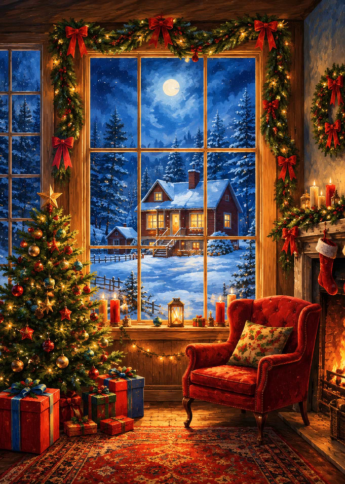 Cozy Christmas Living Room Window View