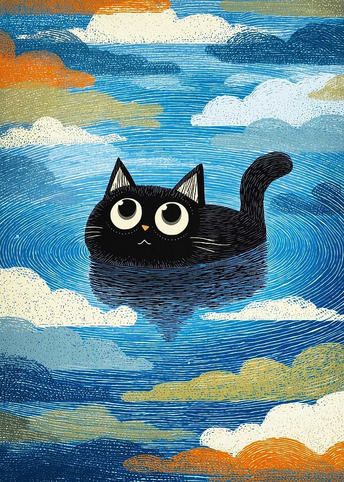 Black Cat Sky Retro Art