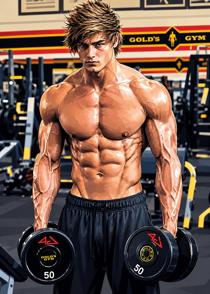 Muscular man training at Gold's Gym