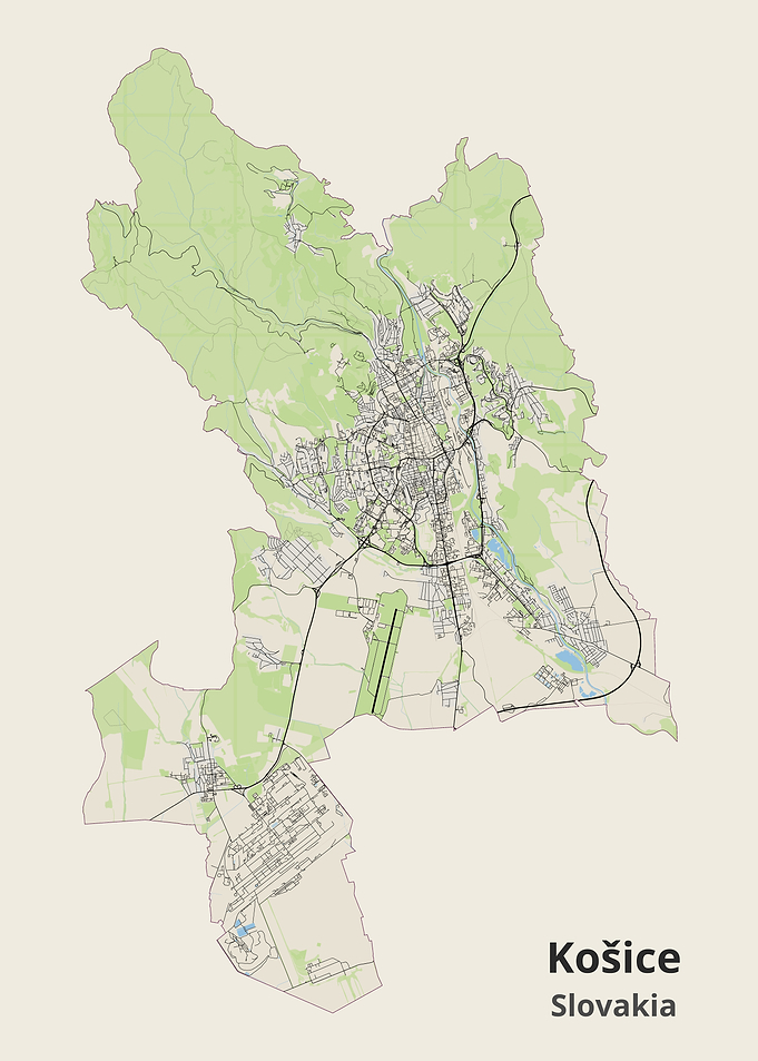 Minimalist Map of Košice, Slovakia