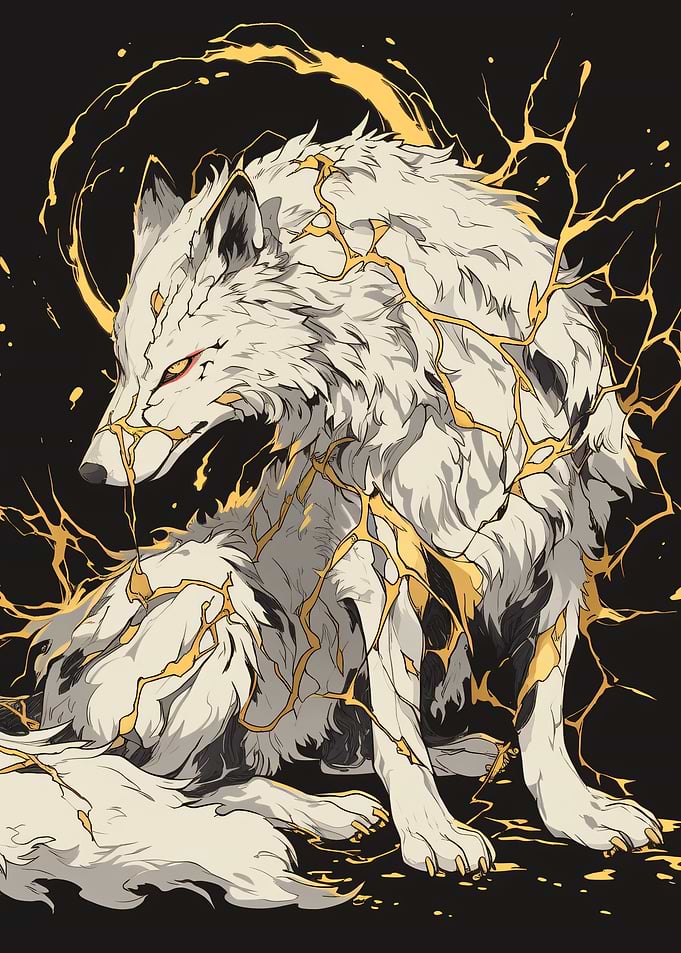 Kintsugi Style White Wolf Illustration