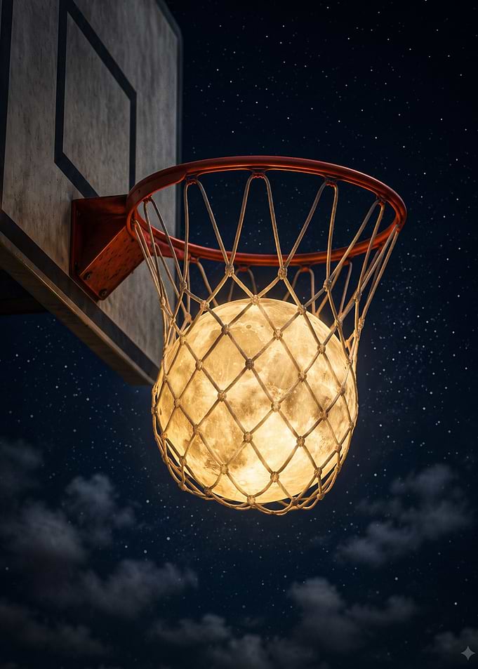 Full Moon in Basketball Hoop