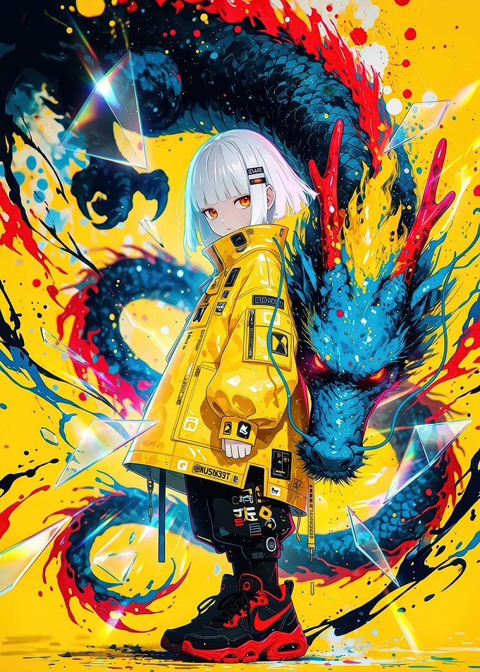 Girl with Dragon illustration