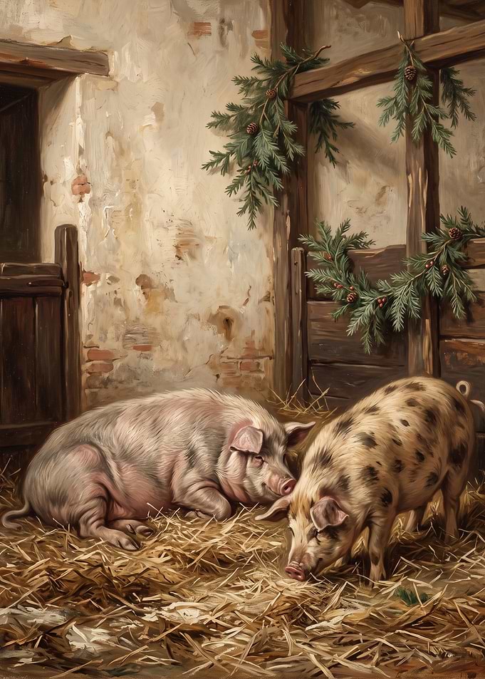 Two Pigs in a Rustic Barn