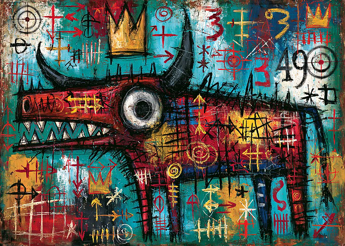 Crowned Bull Sentinel - Neo-Expressionist Beast