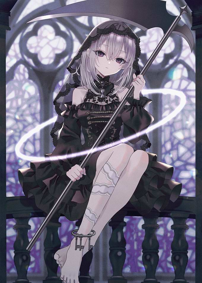 Anime Girl with Scythe and Veil