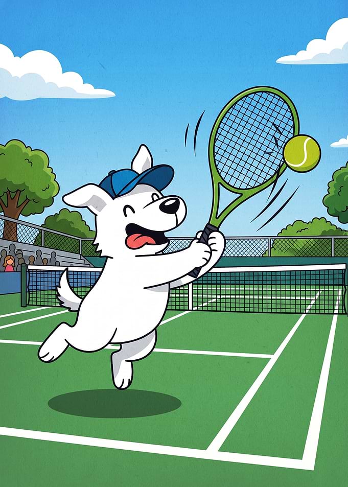 Cartoon Dog Playing Tennis