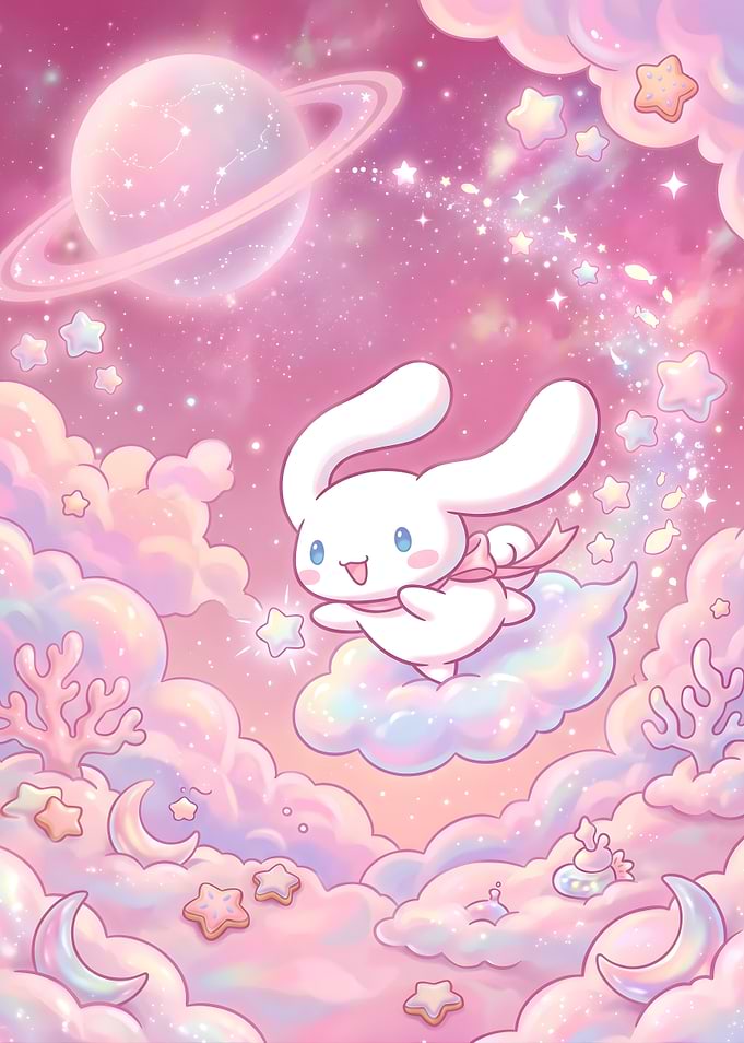 Cinnamoroll Floating in Dreamy Pink Space