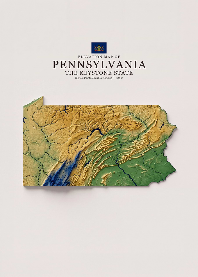 Elevation Map of Pennsylvania
