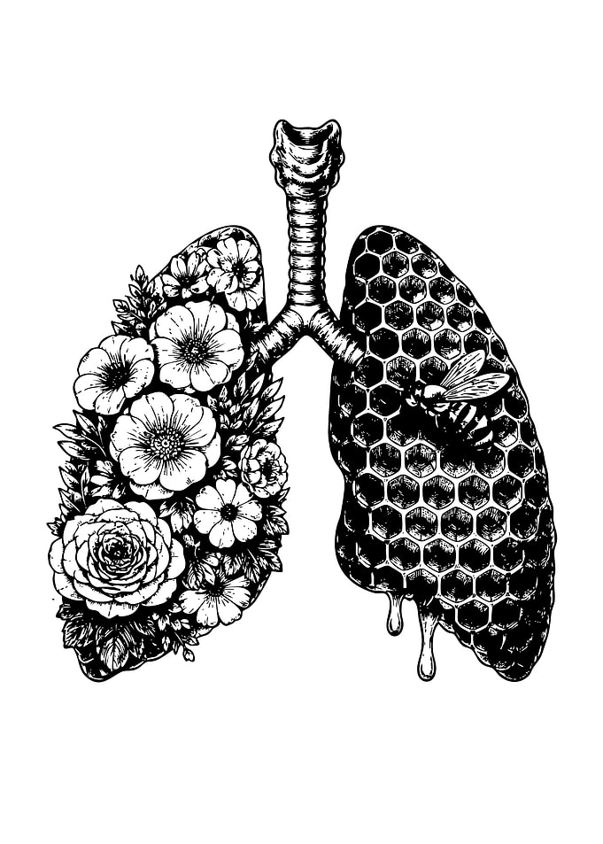 Floral and Honeycomb Human Lungs Illustration