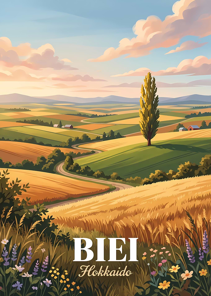 Biei Hokkaido Landscape Travel Poster