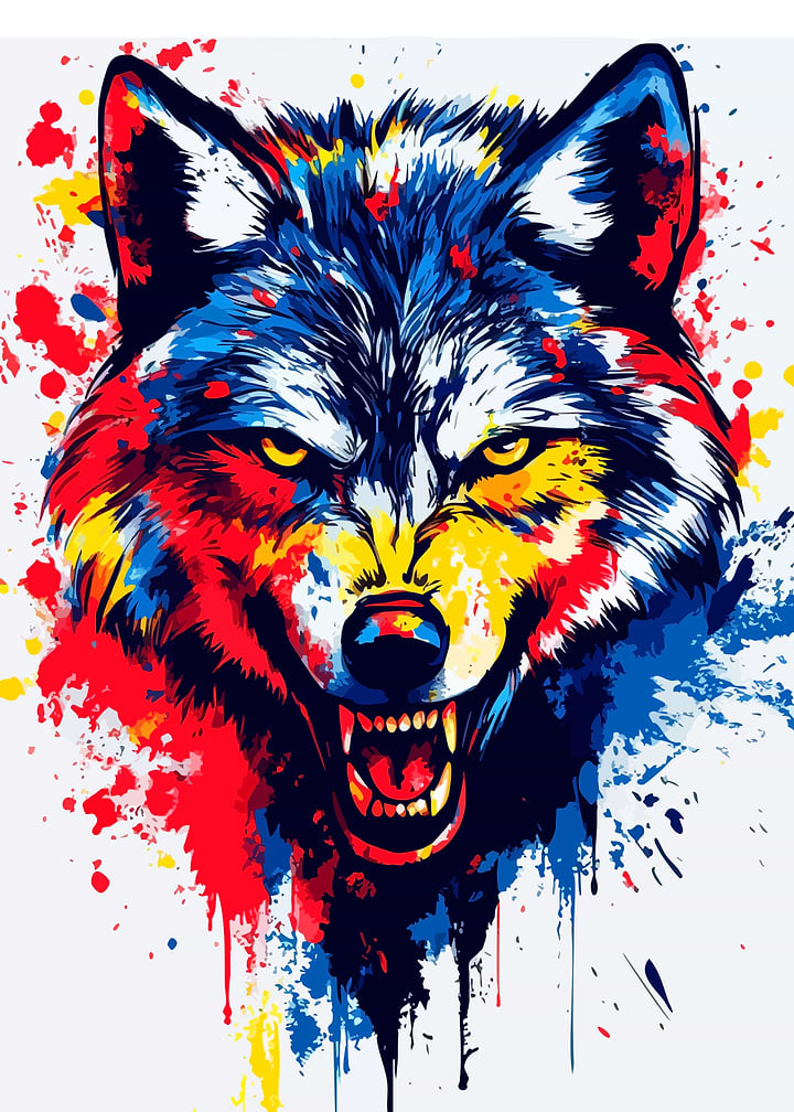 Colorful Splatter Art Wolf Portrait