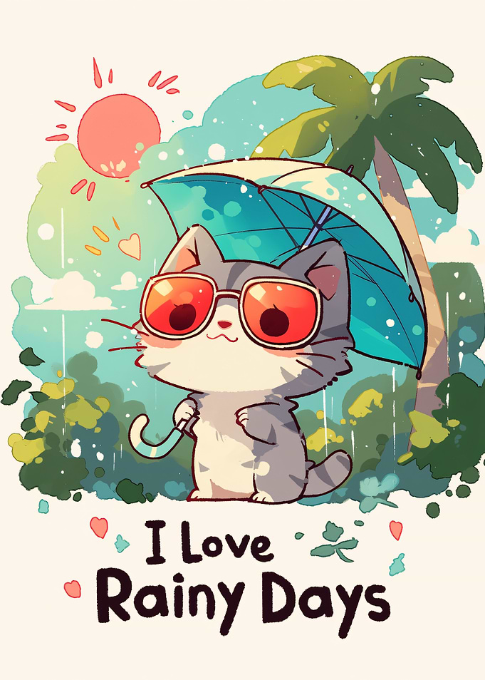 Cute Cat Enjoying Rainy Day